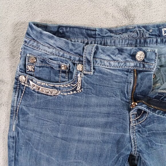 Miss Me Jean Women 31x31, Tag 31x33 Blue Denim Bootcut Embellished Flap Pocket - Picture 5 of 13